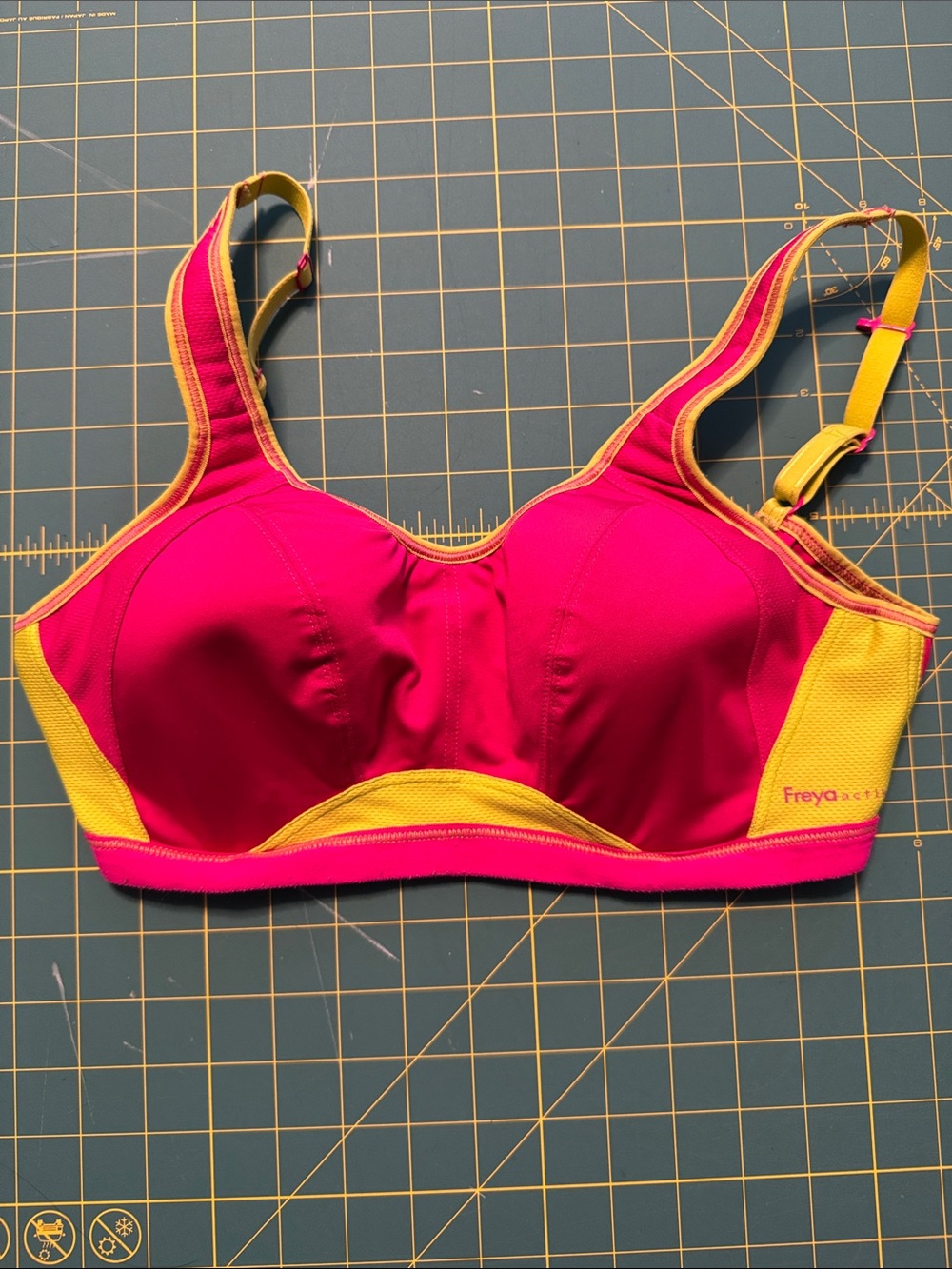 Freya Two-Tone Wired Sports Bra in Hot Pink and Neon Yellow, 32D
